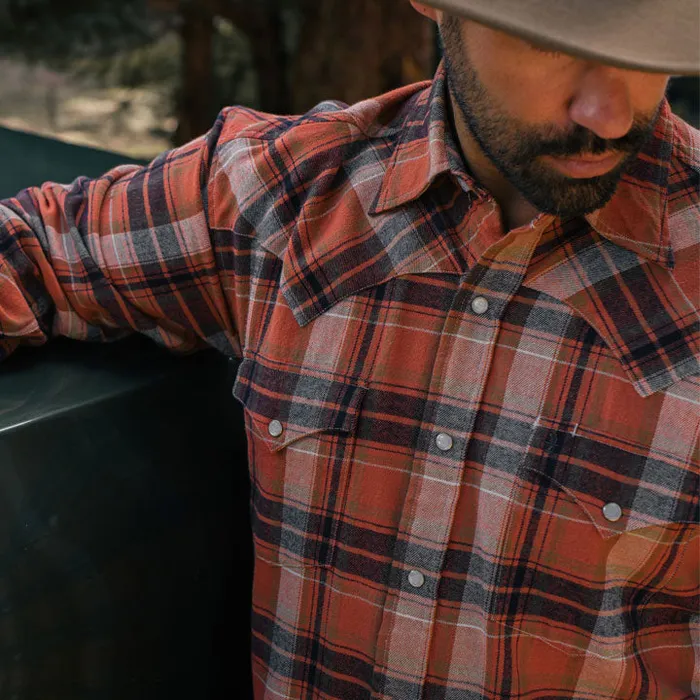 Brushed Twill Plaid Shirt Orange Men Stetson Flannel Shirts