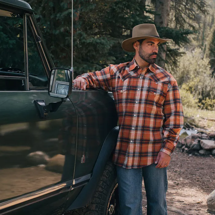 Brushed Twill Plaid Shirt Orange Men Stetson Flannel Shirts
