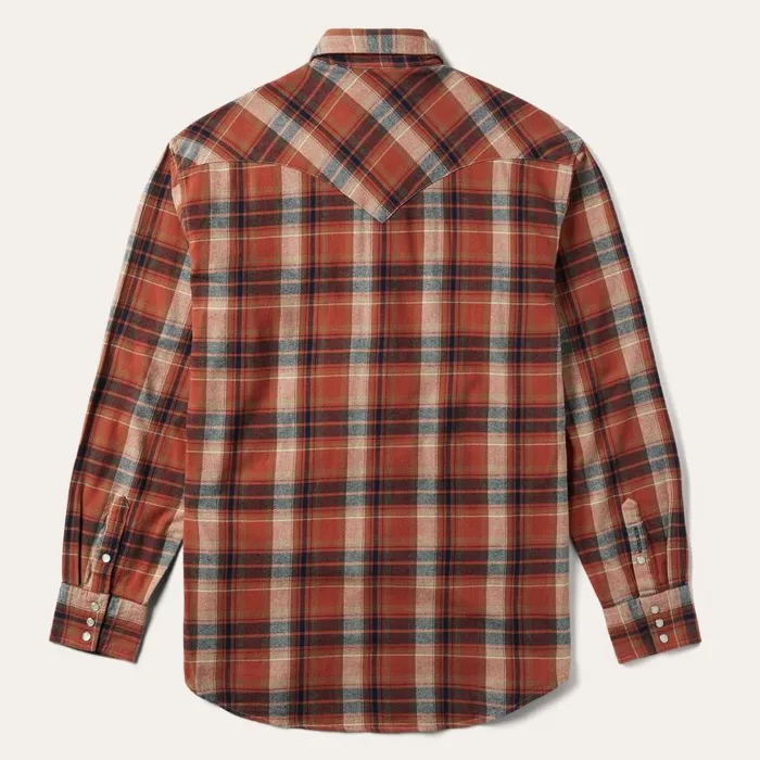 Brushed Twill Plaid Shirt Orange Men Stetson Flannel Shirts