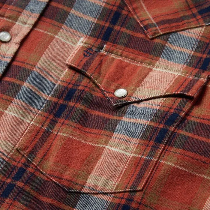 Brushed Twill Plaid Shirt Orange Men Stetson Flannel Shirts