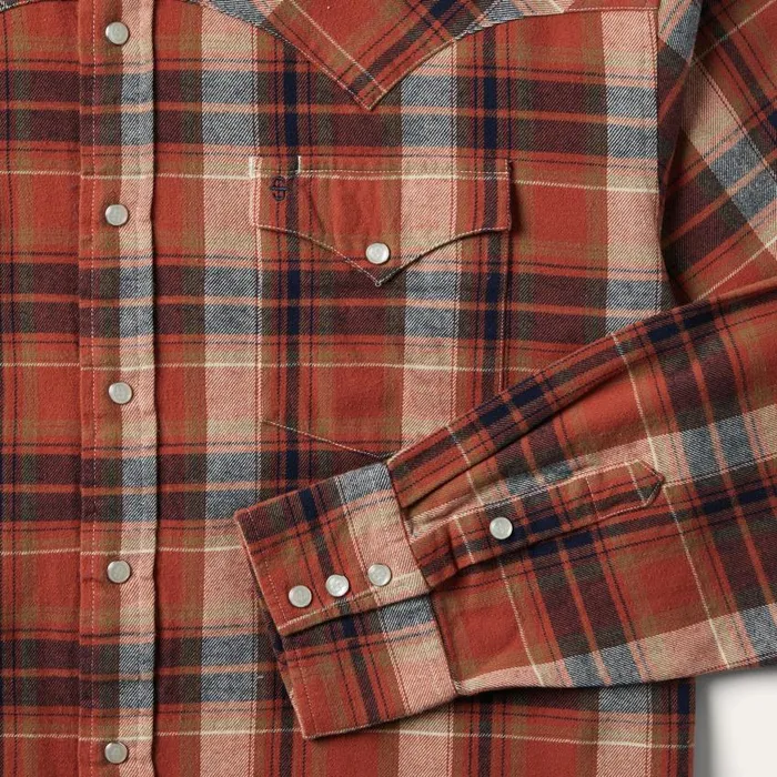 Brushed Twill Plaid Shirt Orange Men Stetson Flannel Shirts