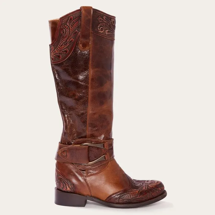 Burnished Cognac Paisley Side Zip Cowboy Boot Tan Women Stetson Western