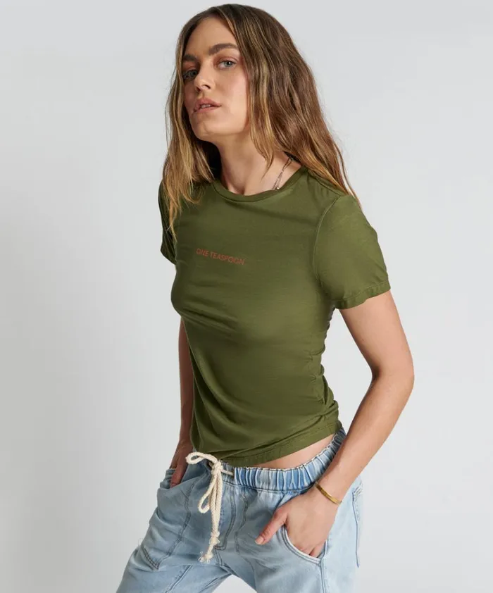 BURNT OLIVE LOGO FITTED TEE Women One Teaspoon Tees and Tanks BURNT OLIVE LOGO FITTED TEE Women One Teaspoon Tees and Tanks
