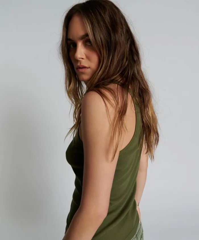 BURNT OLIVE ONE TEASPOON LOGO SINGLET Women One Teaspoon Tees and Tanks BURNT OLIVE ONE TEASPOON LOGO SINGLET Women One Teaspoon Tees and Tanks