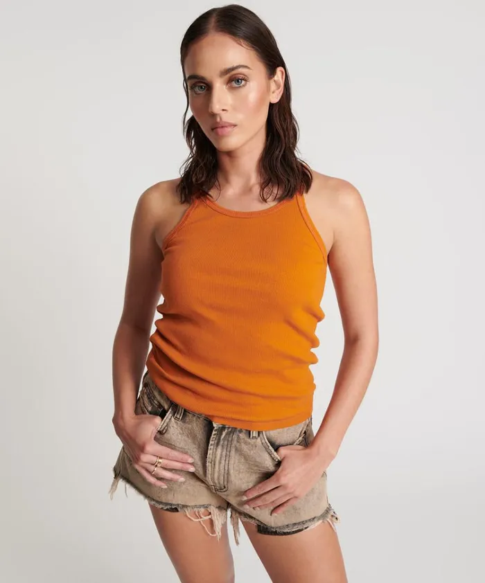 BURNT ORANGE RIBBED TANK TOP Women One Teaspoon Tees and Tanks
