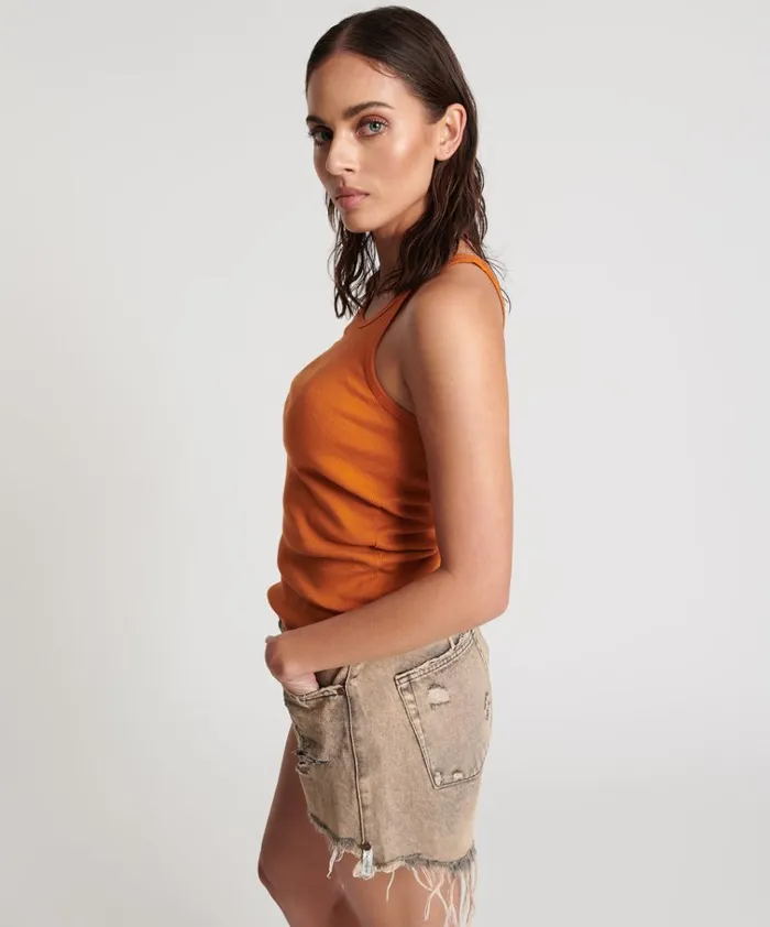 BURNT ORANGE RIBBED TANK TOP Women One Teaspoon Tees and Tanks BURNT ORANGE RIBBED TANK TOP Women One Teaspoon Tees and Tanks