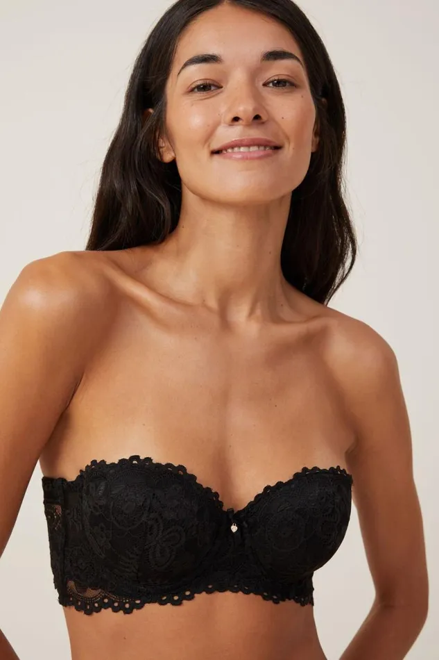 Butterfly Lace Strapless Push Up2 Bra Black Women Cotton On Bras