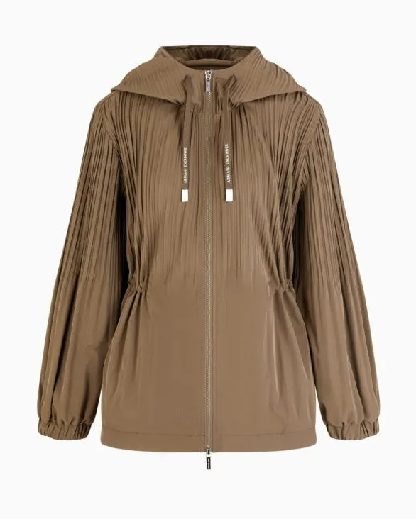 Caban With Hood In Pleated Fabric Brown Women Armani Matching Sets