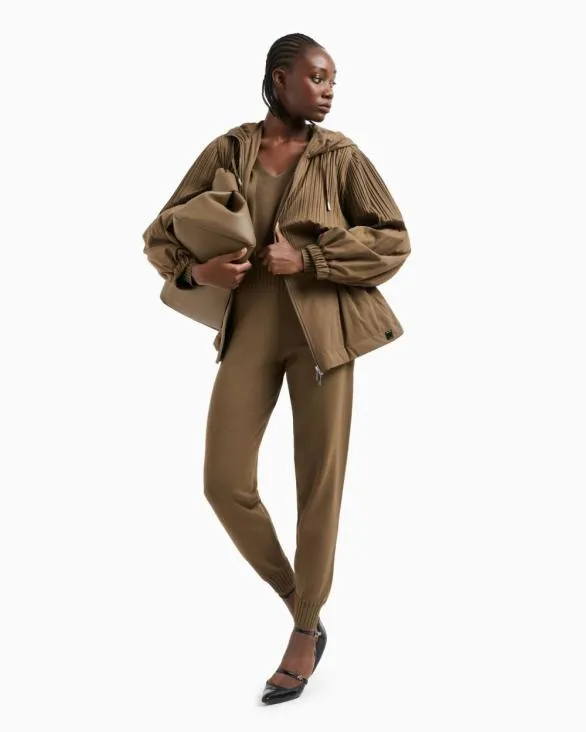 Caban With Hood In Pleated Fabric Brown Women Armani Matching Sets Caban With Hood In Pleated Fabric Brown Women Armani Matching Sets
