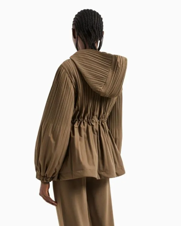 Caban With Hood In Pleated Fabric Brown Women Armani Matching Sets Caban With Hood In Pleated Fabric Brown Women Armani Matching Sets