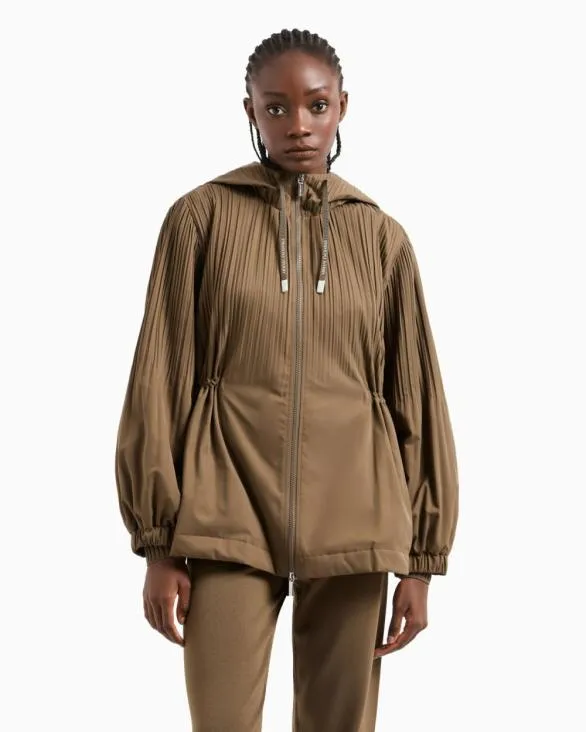 Caban With Hood In Pleated Fabric Brown Women Armani Matching Sets Caban With Hood In Pleated Fabric Brown Women Armani Matching Sets
