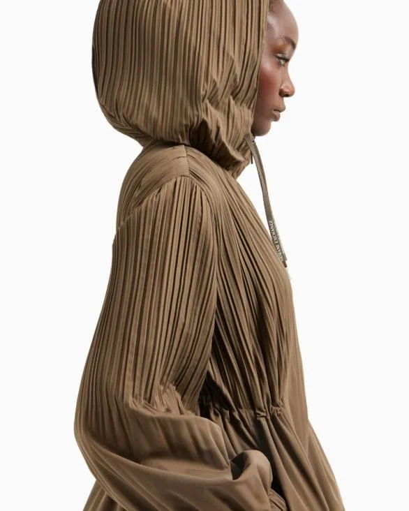 Caban With Hood In Pleated Fabric Brown Women Armani Matching Sets Caban With Hood In Pleated Fabric Brown Women Armani Matching Sets