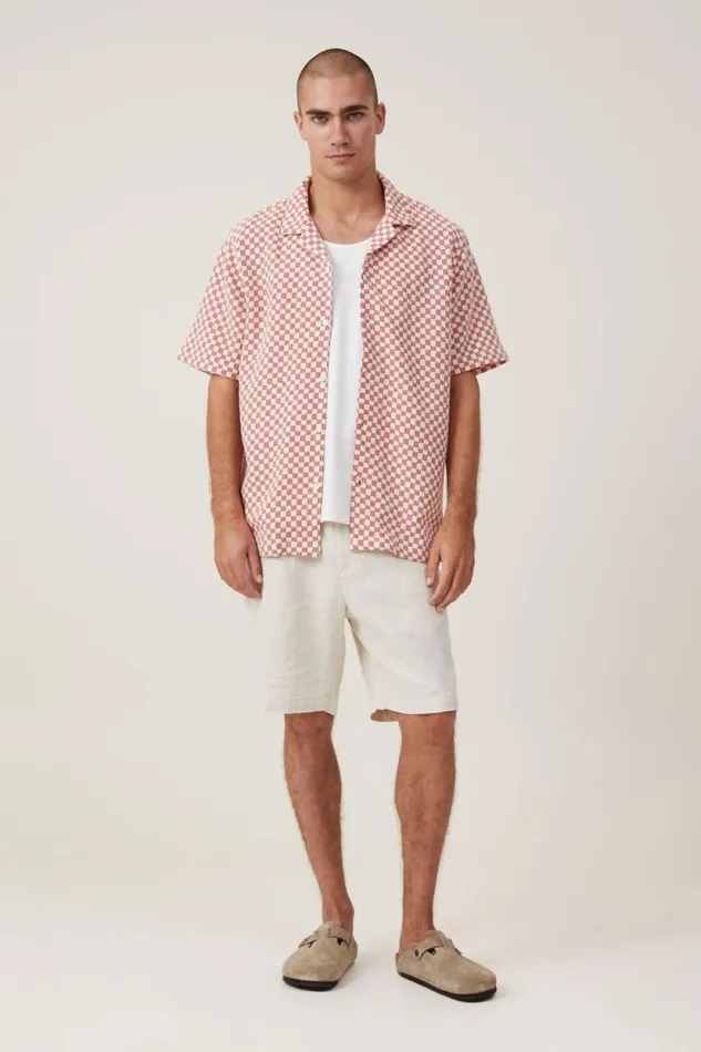 Cabana Short Sleeve Shirt Red Checkerboard Men Cotton On Shirts and Polos Cabana Short Sleeve Shirt Red Checkerboard Men Cotton On Shirts and Polos