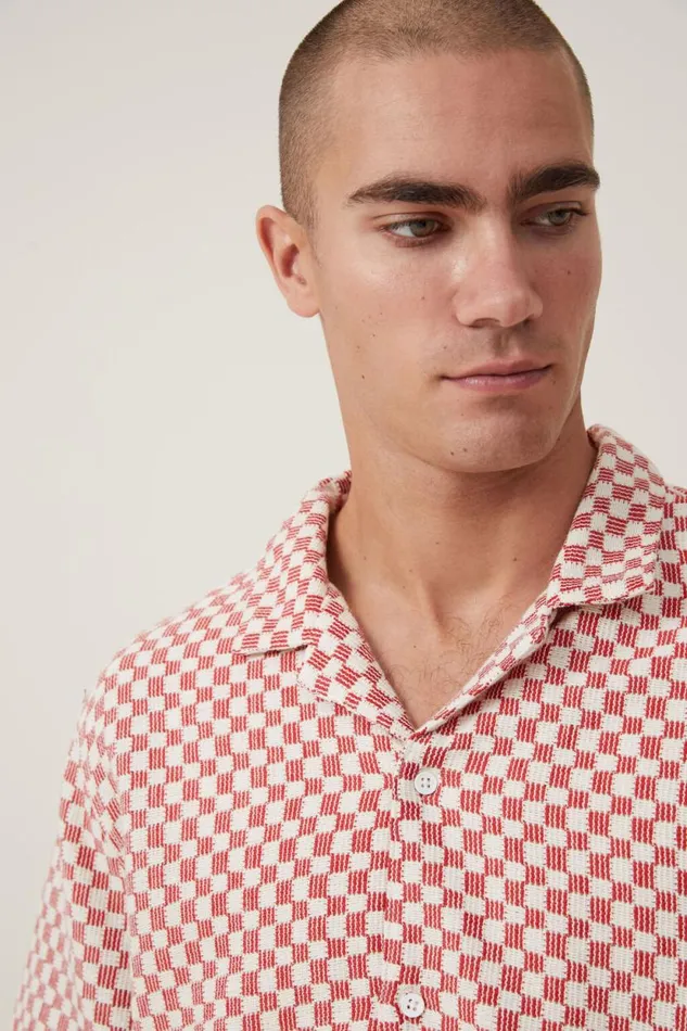Cabana Short Sleeve Shirt Red Checkerboard Men Cotton On Shirts and Polos Cabana Short Sleeve Shirt Red Checkerboard Men Cotton On Shirts and Polos