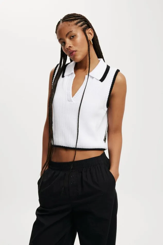 Cape Cod Sless Boxy Vest White Black Women Cotton On Tops