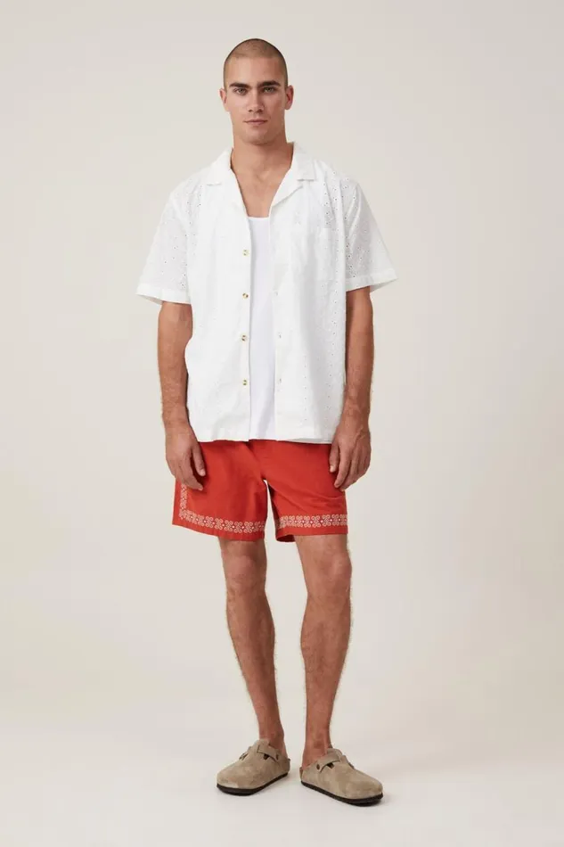 Capri Short Sleeve Shirt White Broiderie Men Cotton On Shirts and Polos