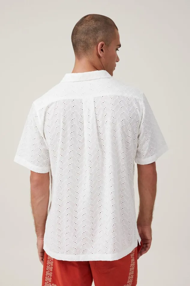 Capri Short Sleeve Shirt White Broiderie Men Cotton On Shirts and Polos