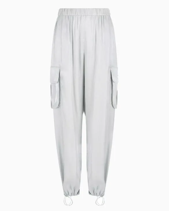 Cargo Pants In Glitter Satin Fabric Silver Women Armani Matching Sets