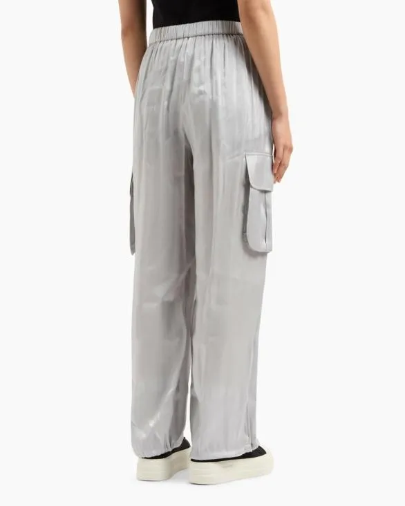 Cargo Pants In Glitter Satin Fabric Silver Women Armani Matching Sets Cargo Pants In Glitter Satin Fabric Silver Women Armani Matching Sets