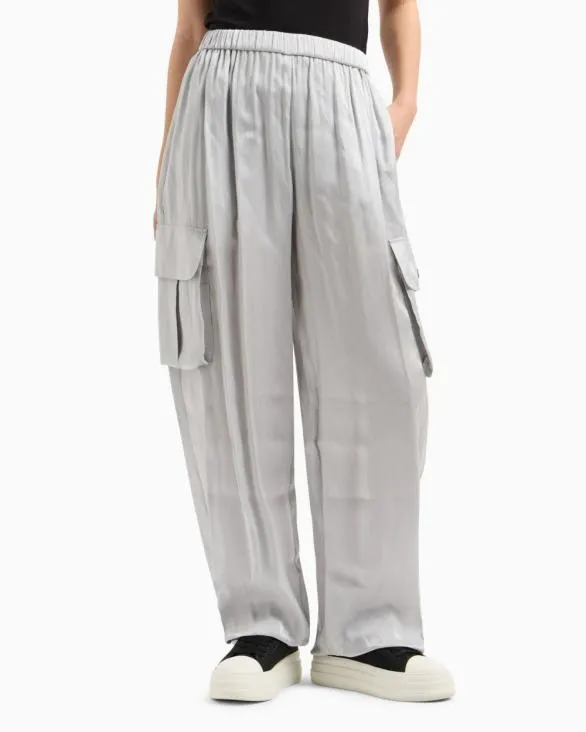 Cargo Pants In Glitter Satin Fabric Silver Women Armani Matching Sets Cargo Pants In Glitter Satin Fabric Silver Women Armani Matching Sets