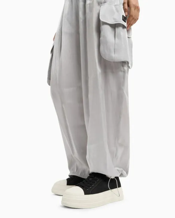 Cargo Pants In Glitter Satin Fabric Silver Women Armani Matching Sets Cargo Pants In Glitter Satin Fabric Silver Women Armani Matching Sets