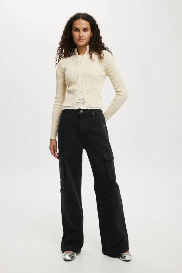 Cargo Wide Leg Jean Graphite Black Women Cotton On Pants