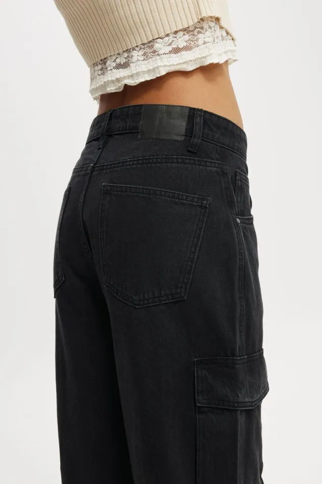 Cargo Wide Leg Jean Graphite Black Women Cotton On Pants