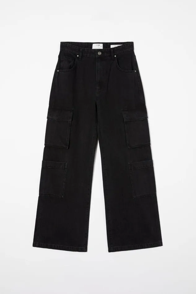 Cargo Wide Leg Jean Graphite Black Women Cotton On Pants