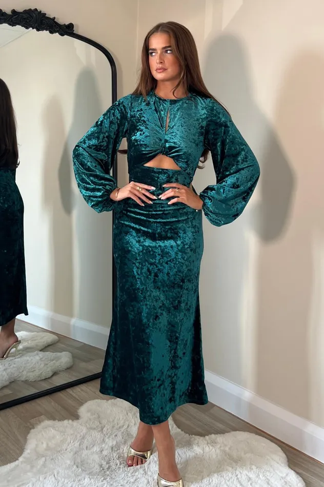 Clara Cutout Maxi Dress Green Velvet Women Girl In Mind Maxi Dresses