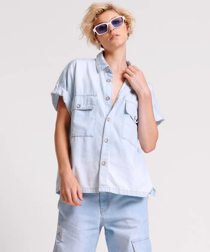 CLASSIC BLUE BOXY DENIM SHIRT Women One Teaspoon Denim Tops