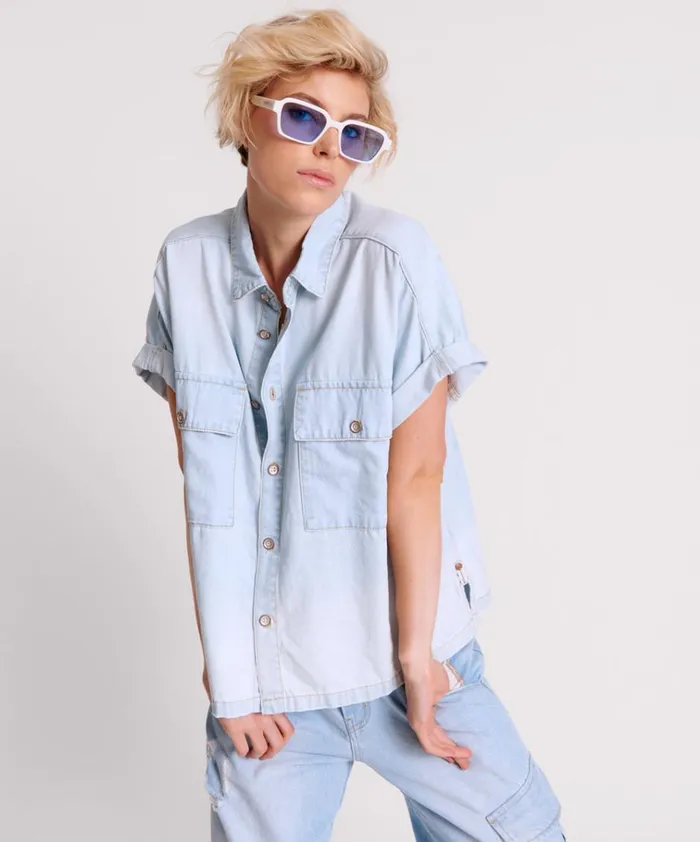 CLASSIC BLUE BOXY DENIM SHIRT Women One Teaspoon Denim Tops