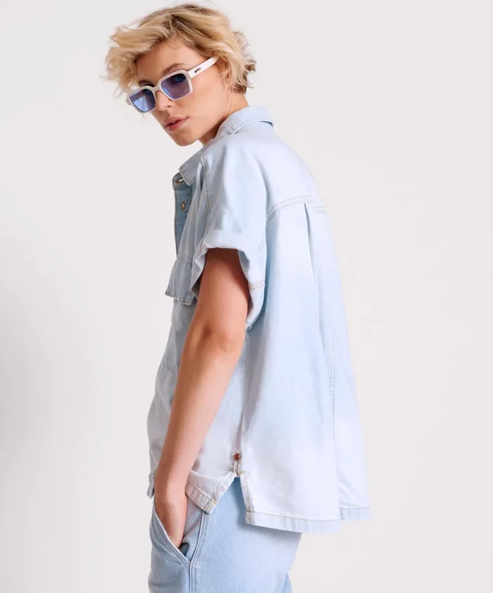 CLASSIC BLUE BOXY DENIM SHIRT Women One Teaspoon Denim Tops