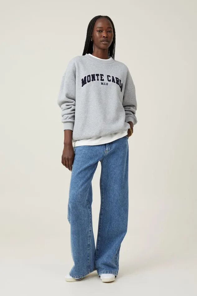 Classic Fleece Graphic Crew Sweatshirt Monte Carlo Grey Marle Women Cotton On Tops Classic Fleece Graphic Crew Sweatshirt Monte Carlo Grey Marle Women Cotton On Tops