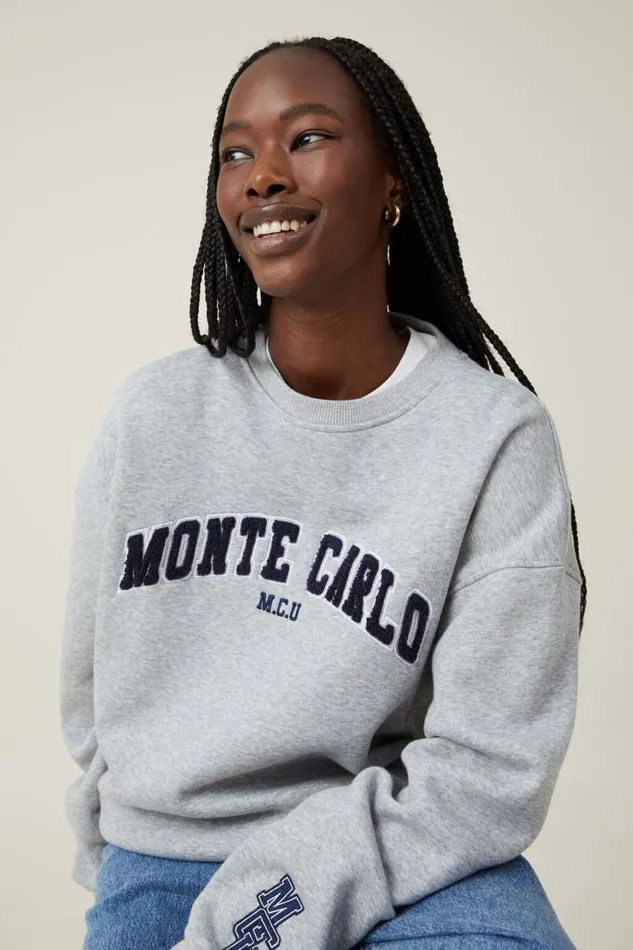 Classic Fleece Graphic Crew Sweatshirt Monte Carlo Grey Marle Women Cotton On Tops Classic Fleece Graphic Crew Sweatshirt Monte Carlo Grey Marle Women Cotton On Tops