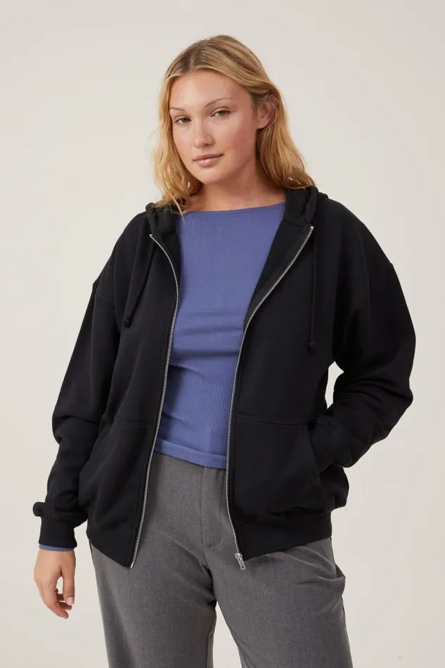 Classic ZipThrough Hoodie Black Women Cotton On Tops