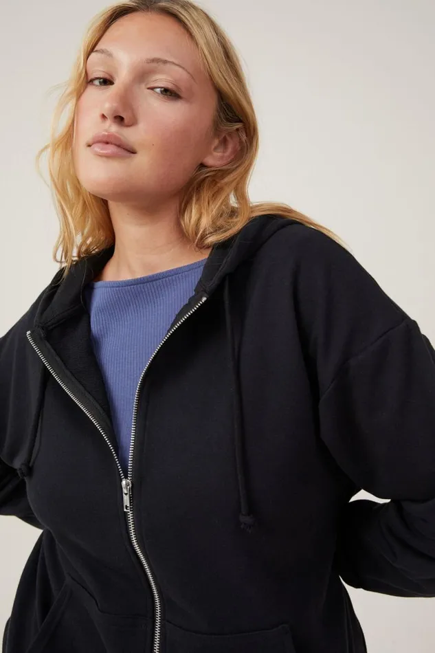 Classic ZipThrough Hoodie Black Women Cotton On Tops