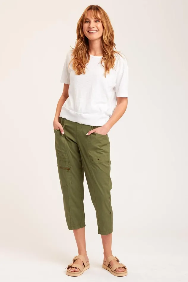 Clothing Crops XCVI Topper Slim Crop Dark Everglades