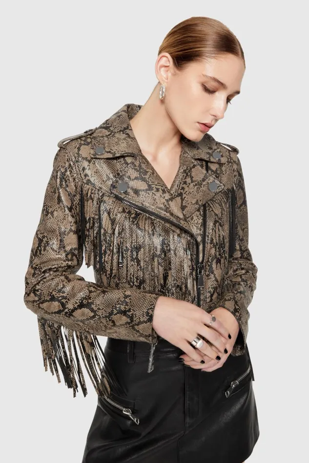 Clothing Leather Rebecca Minkoff Janis Python Fringe Moto Python Printed Foil Clothing Leather Rebecca Minkoff Janis Python Fringe Moto Python Printed Foil