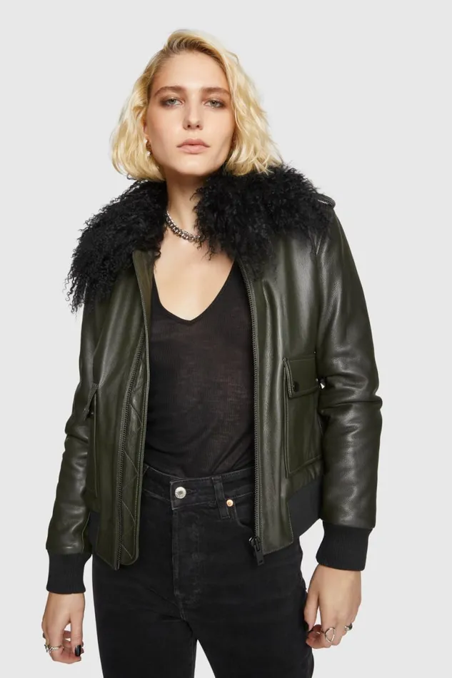 Clothing Leather Rebecca Minkoff Orly Aviator Jacket Dark Green