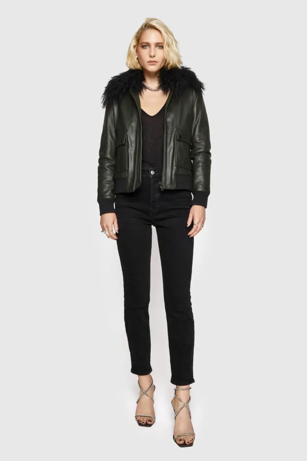 Clothing Leather Rebecca Minkoff Orly Aviator Jacket Dark Green