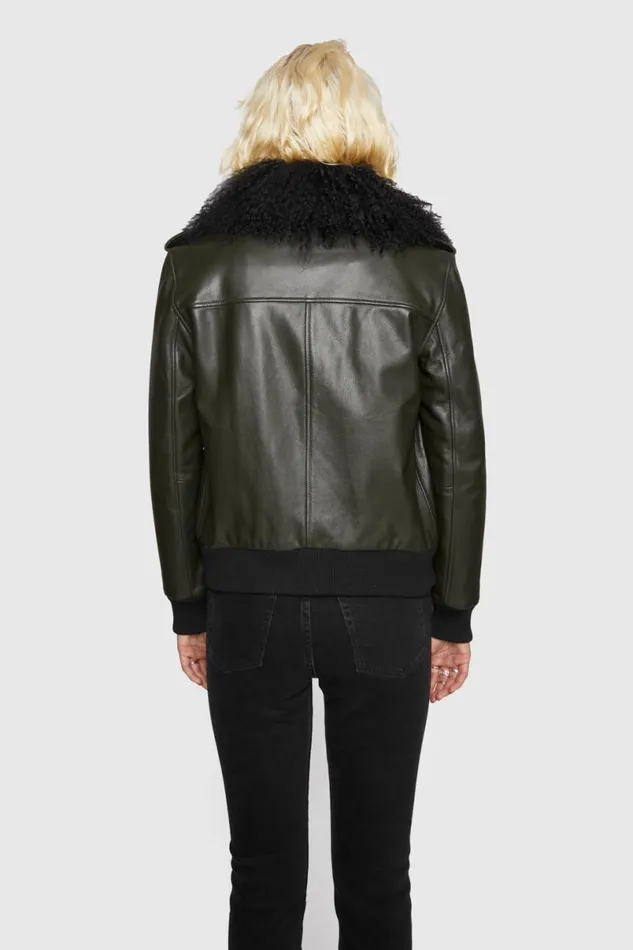 Clothing Leather Rebecca Minkoff Orly Aviator Jacket Dark Green