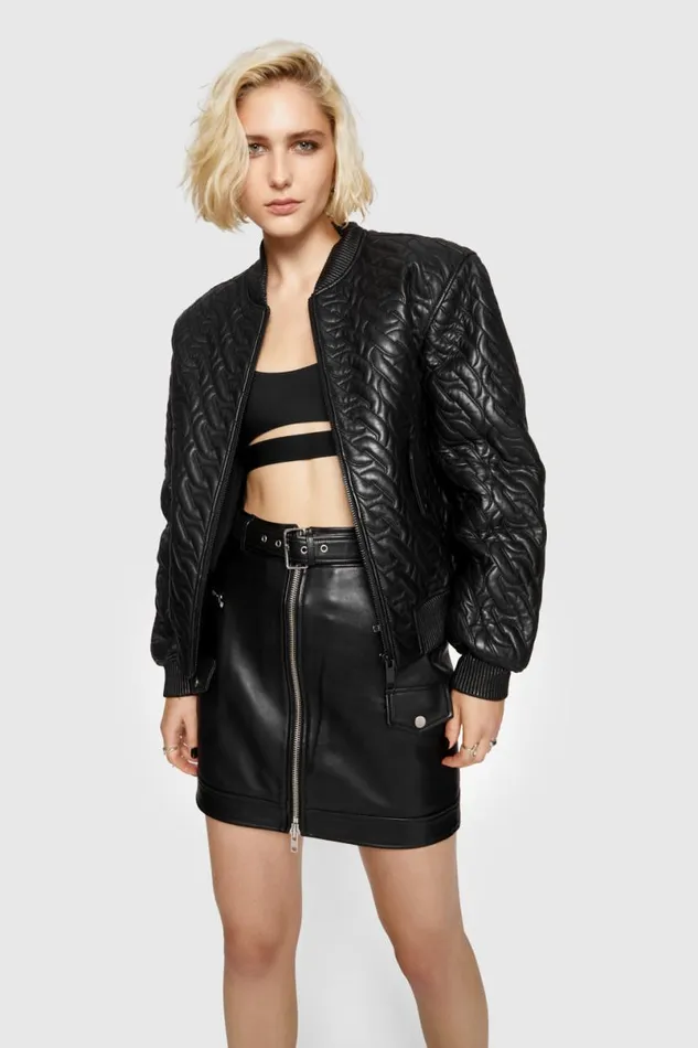 Clothing Leather Rebecca Minkoff Ryder Chain Quilt Bomber Black
