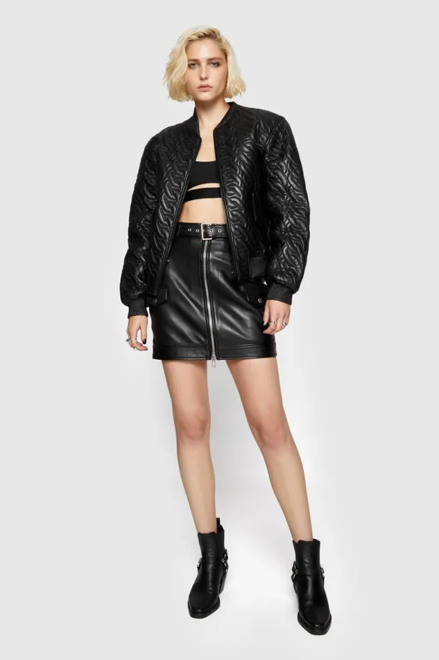 Clothing Leather Rebecca Minkoff Ryder Chain Quilt Bomber Black