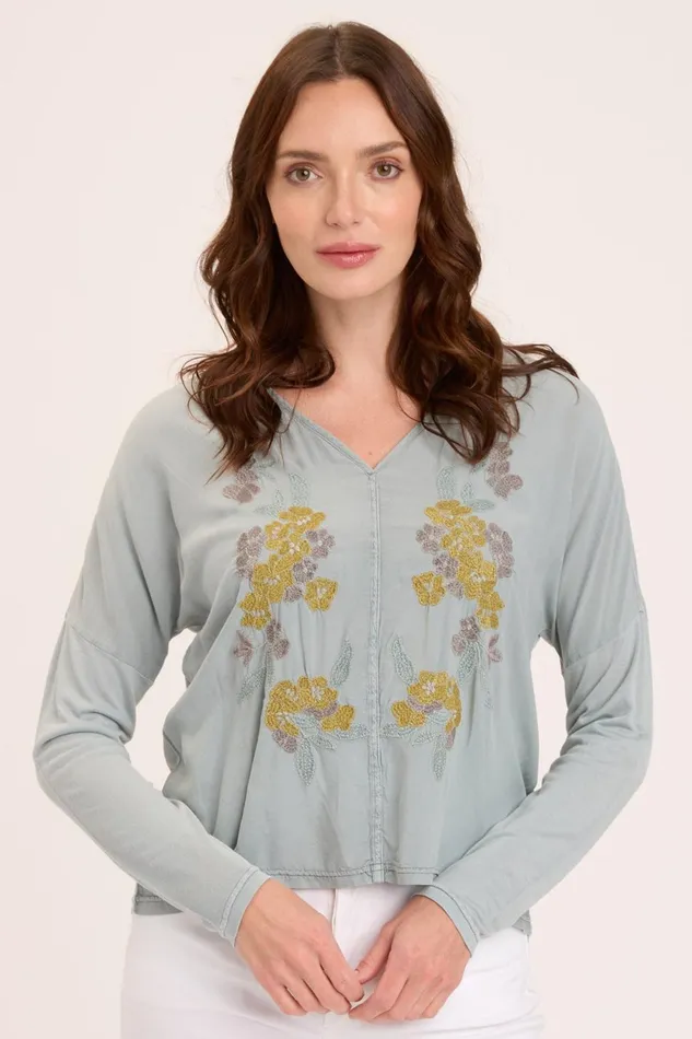 Clothing ShirtsBlouses XCVI Landaff VNeck Top Dew Drop Pigment