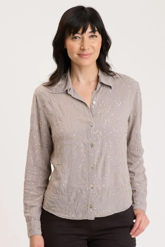 Clothing ShirtsBlouses XCVI Seraphina ButtonUp Zinc Pigment
