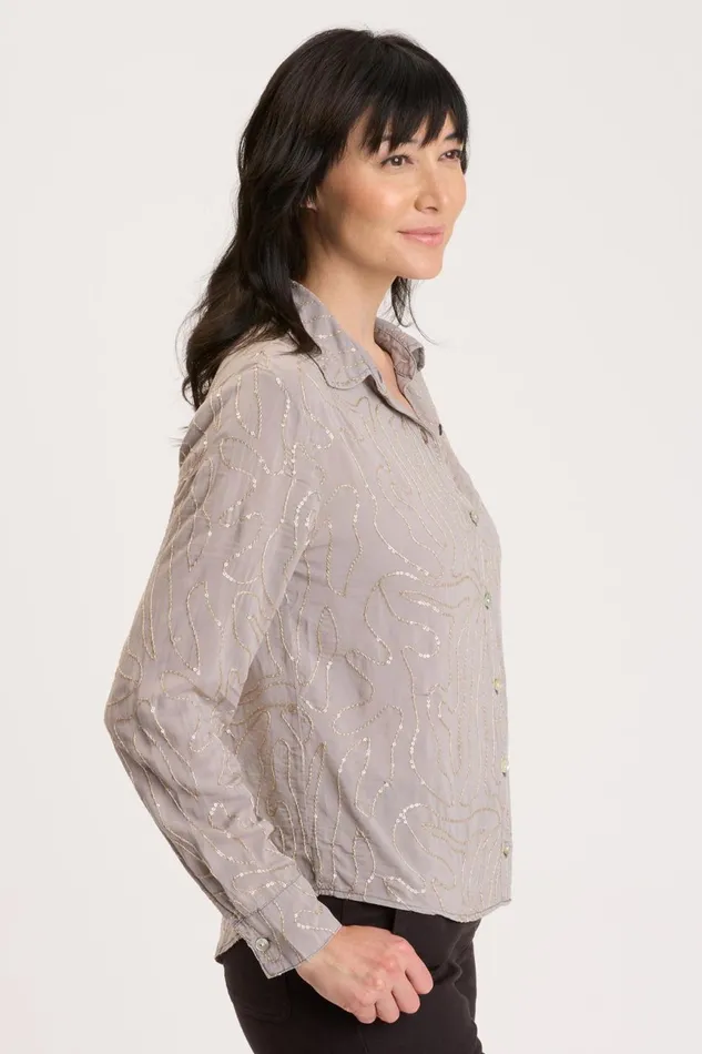 Clothing ShirtsBlouses XCVI Seraphina ButtonUp Zinc Pigment