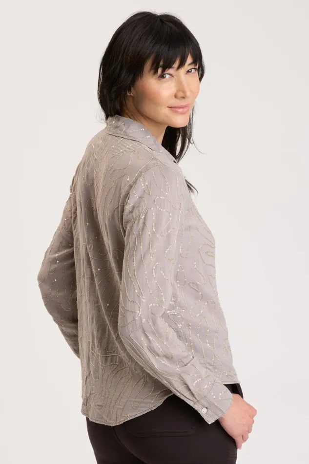 Clothing ShirtsBlouses XCVI Seraphina ButtonUp Zinc Pigment