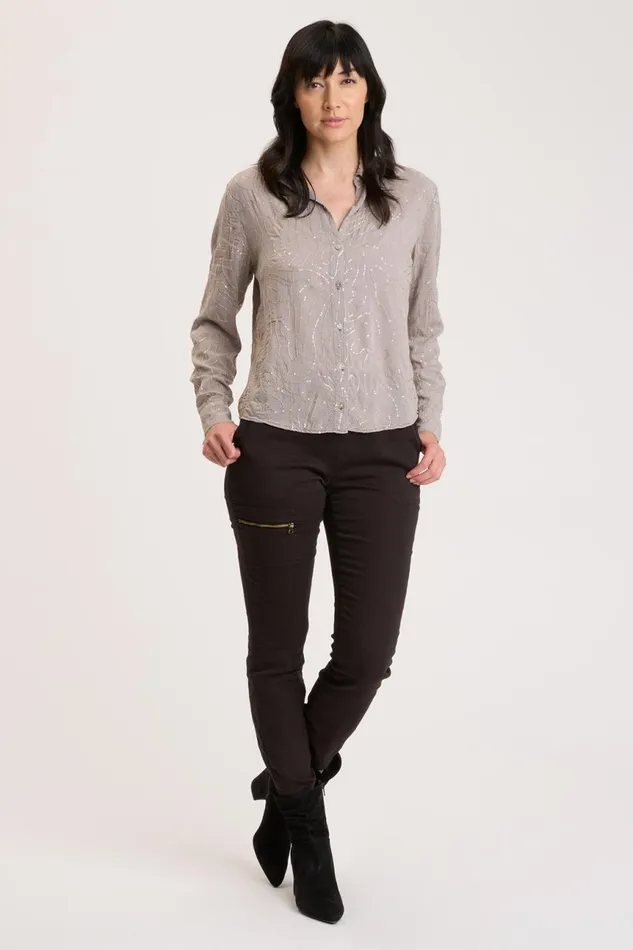 Clothing ShirtsBlouses XCVI Seraphina ButtonUp Zinc Pigment