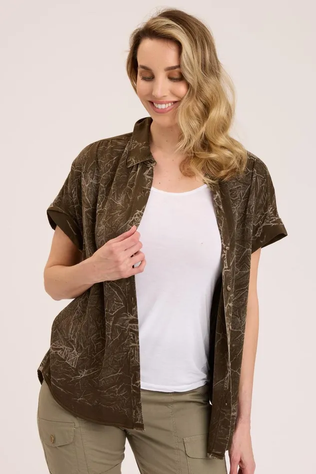 Clothing ShirtsBlouses XCVI Twill Rizzo Top Stone Wash Courtyard