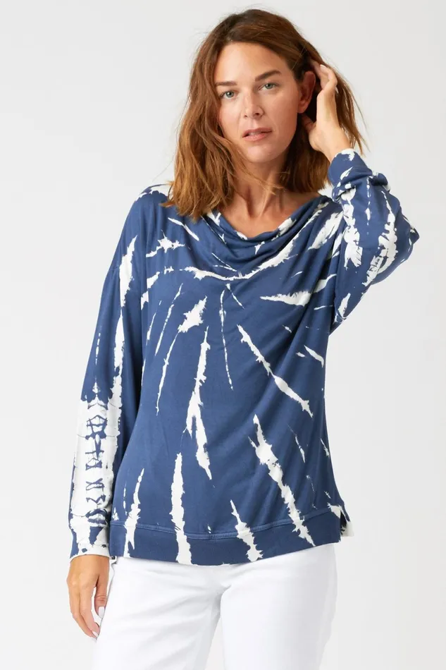 Clothing Sweatshirts XCVI Dayo Cowl Neck Top Radial Wash Naval